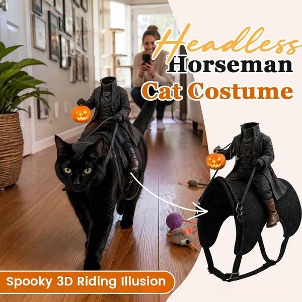 Headless Horseman Cat Costume - Spooky Rider Halloween Pet Outfit