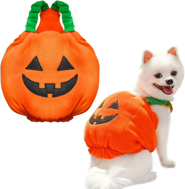 Dog & Cat Plush Pumpkin Costume - Cute Halloween Pet Outfit